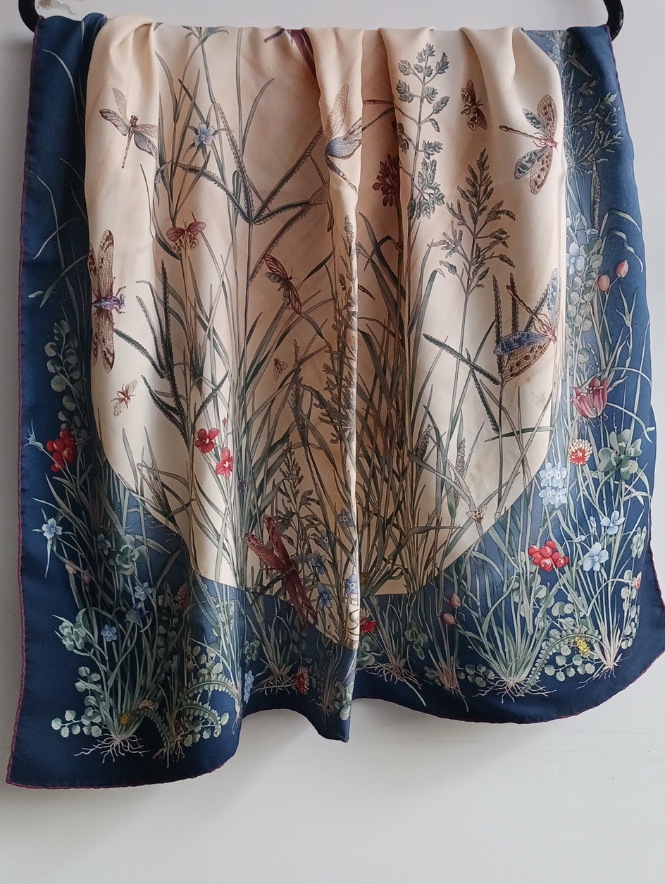 Gucci Vtg Floral Insect Print Silk Scarf